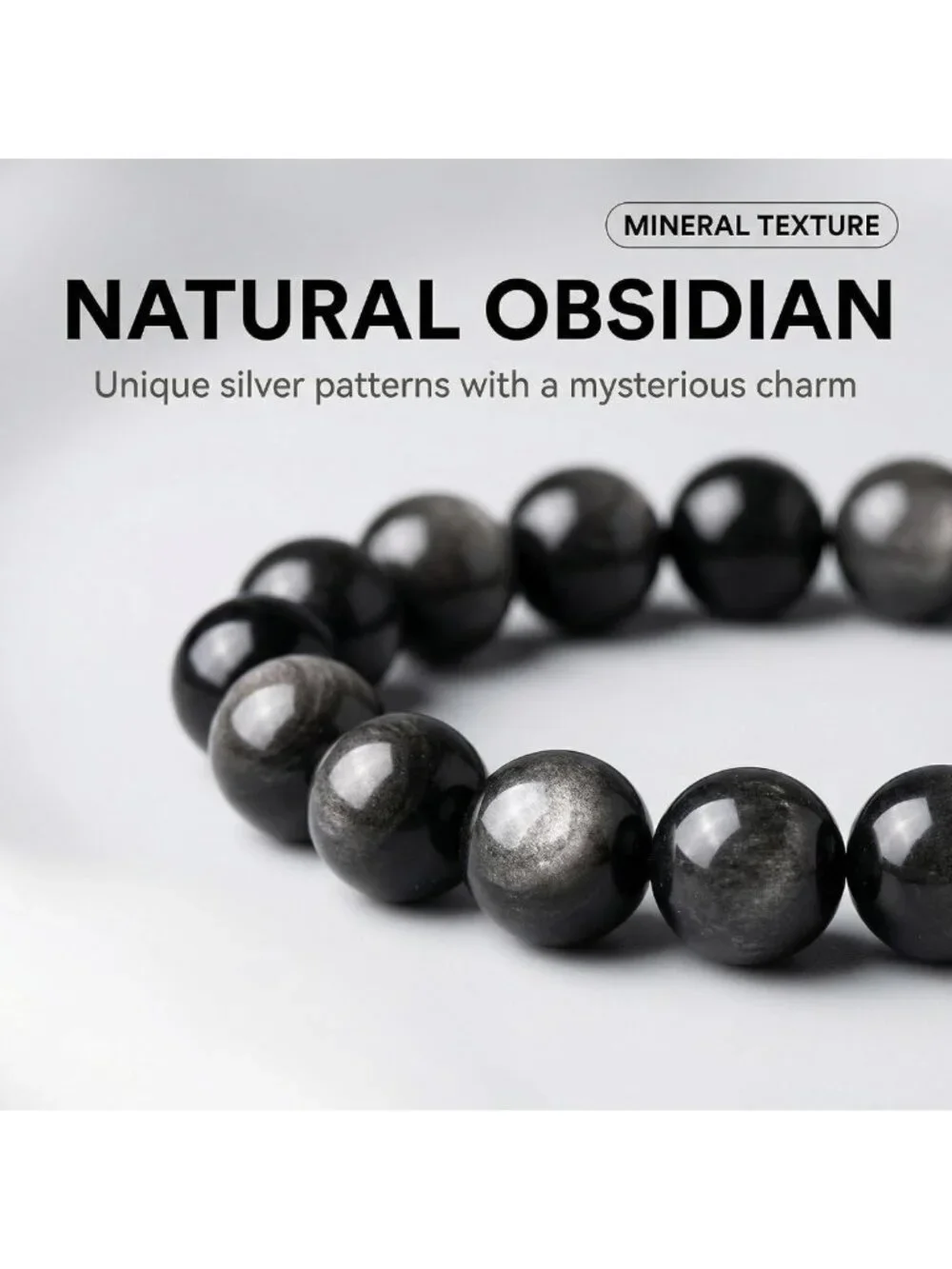 Natural Silver Sheen Obsidian Beaded Bracelet for Healing & Protection, Gift